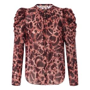 Ulla Johnson Silk-Blend Puff Long Sleeve Semi-Sheer Adina Blouse Size 2 metallic